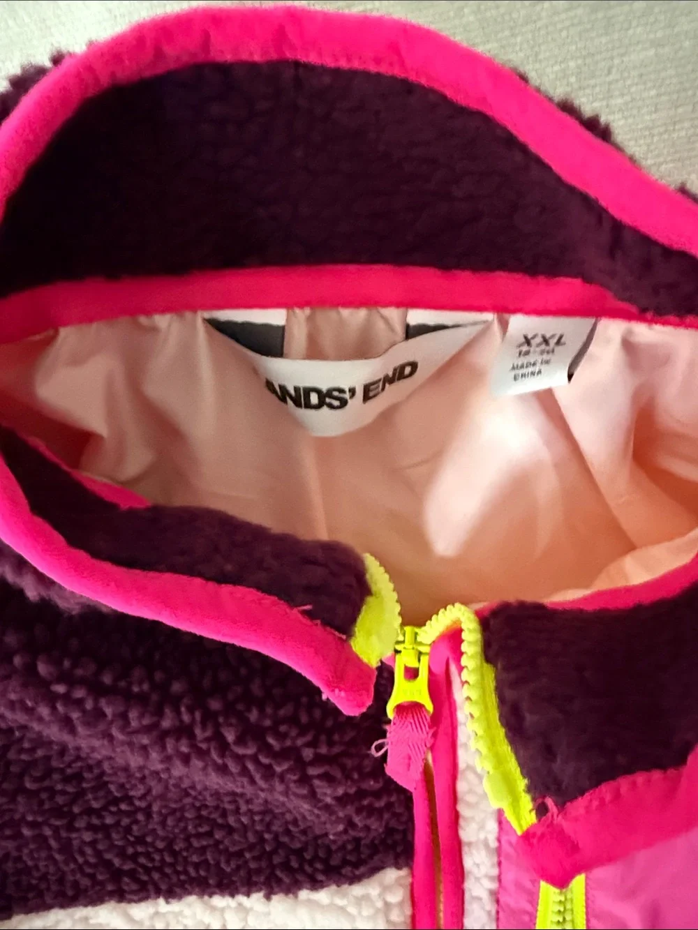 Lands end Pink Sherpa Fleece Jacket with Hot Pink Accents- kids